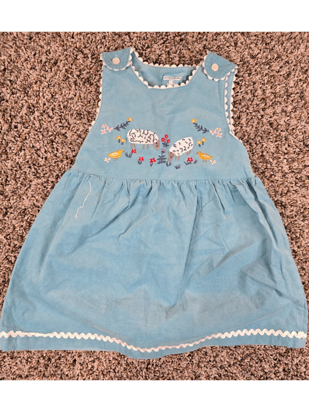 Little Maven Toddler Girl Sz 3T Sleeveless Corduroy Dress Blue Embroidered Sheep